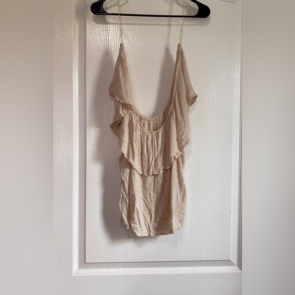 Cream Ruffled Sleeveless Top
